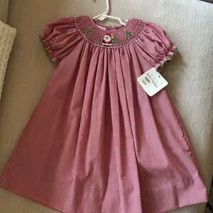 Petit Bebe Girls Smocked Christmas Dress